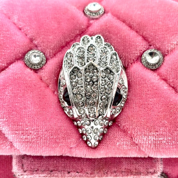 KURT GEIGER Mini Kensington Pink Quilted Velvet Crossbody With Gemstones - RARE - Picture 2 of 13